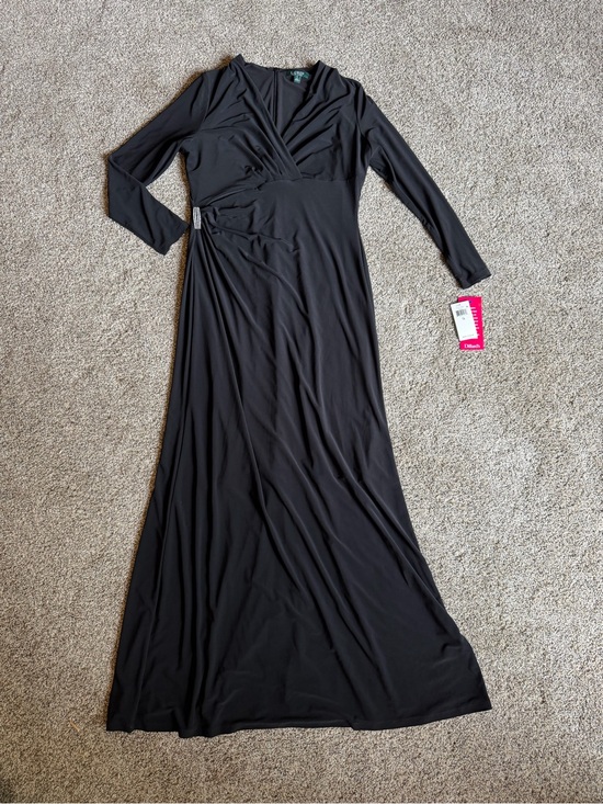 Ralph Lauren Dresses & Skirts - Lauren Ralph Lauren Black Long-Sleeve Maxi Evening Gown Dress Sz 14 NEW Crystal